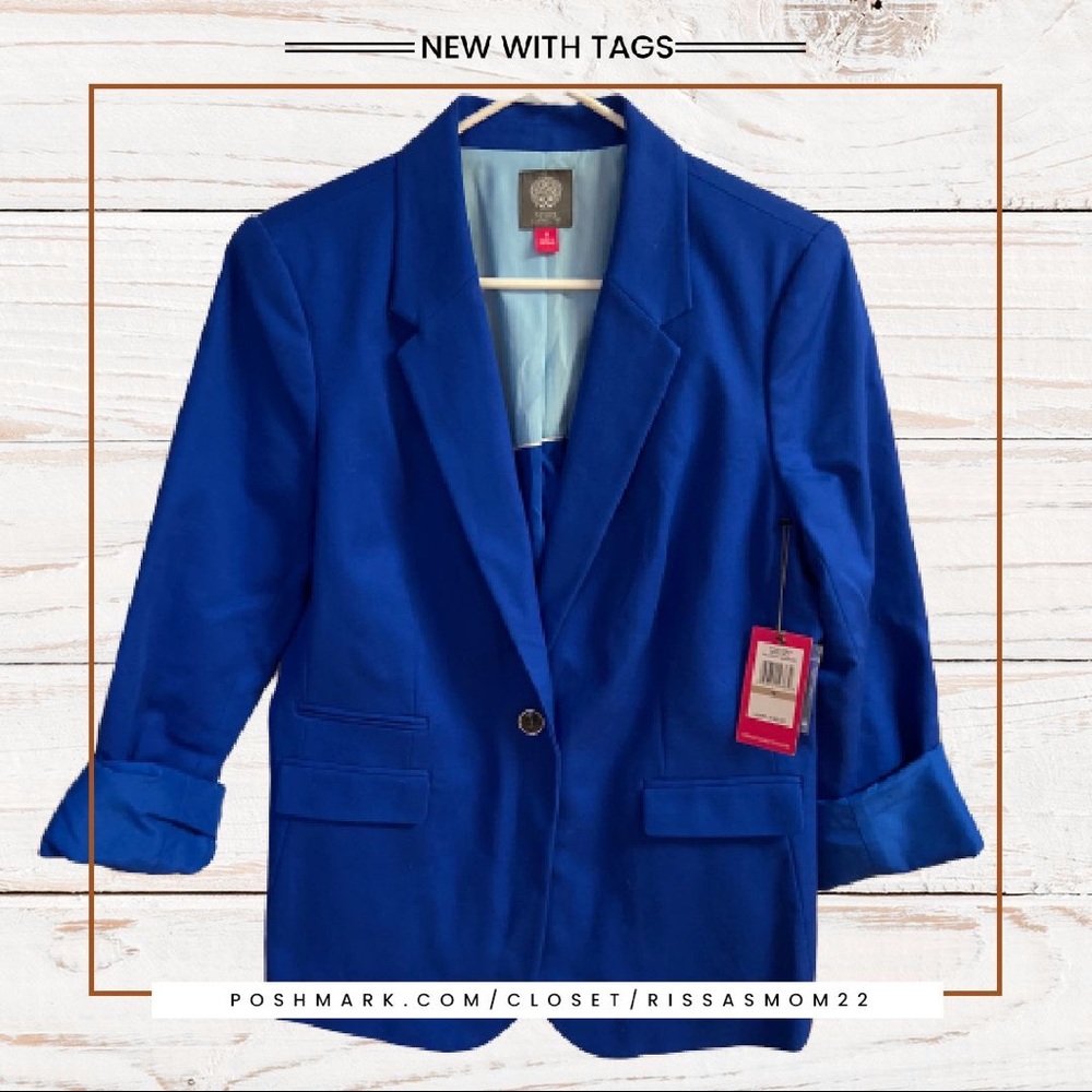 VINCE CAMUTO Blue Roll Sleeve Blazer Size 12 NWT